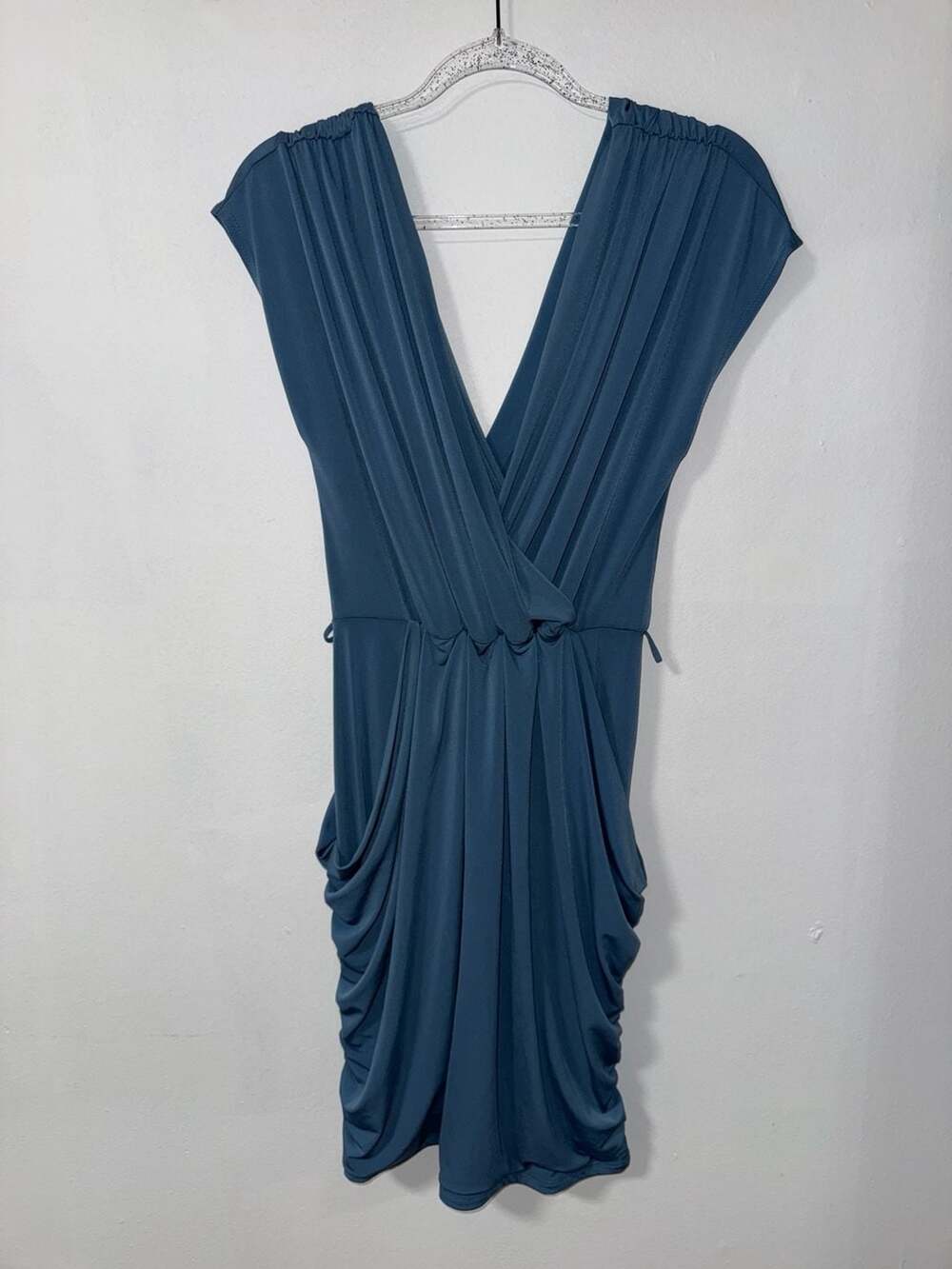 Plus Size V-Neck Draped Midi Dress in Blue Size 2X